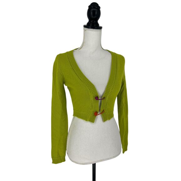 Versace Cashmere Green Cropped Safety Pin Cardigan - Picture 7 of 10